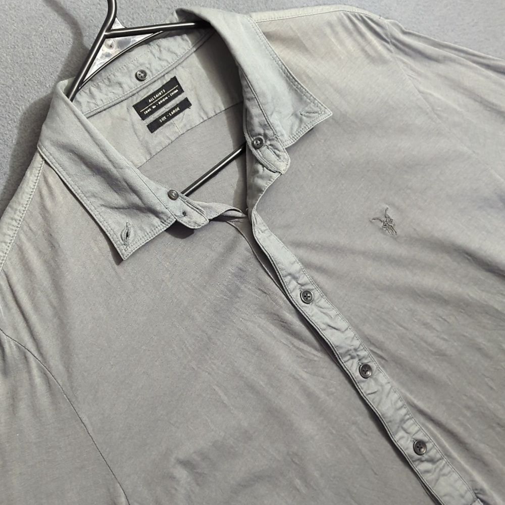 Allsaints Shirt Women's L Gray Popover Cotton Long Sleeve Flaws